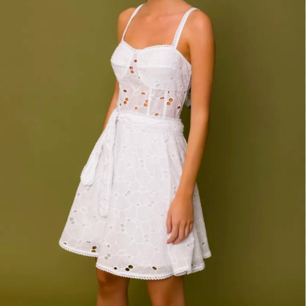 NWT. LALIBELA Catelroc Openwork Embroidered Mini Dress - white